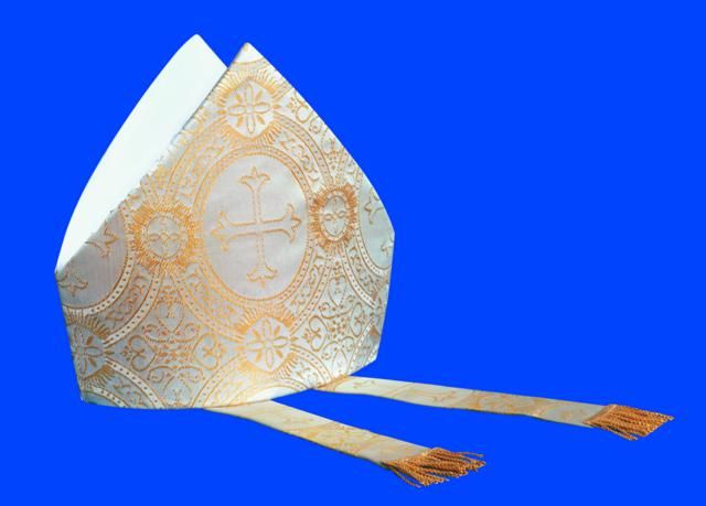 #2046 Mitre Tailored a white linen-weave polyester gold